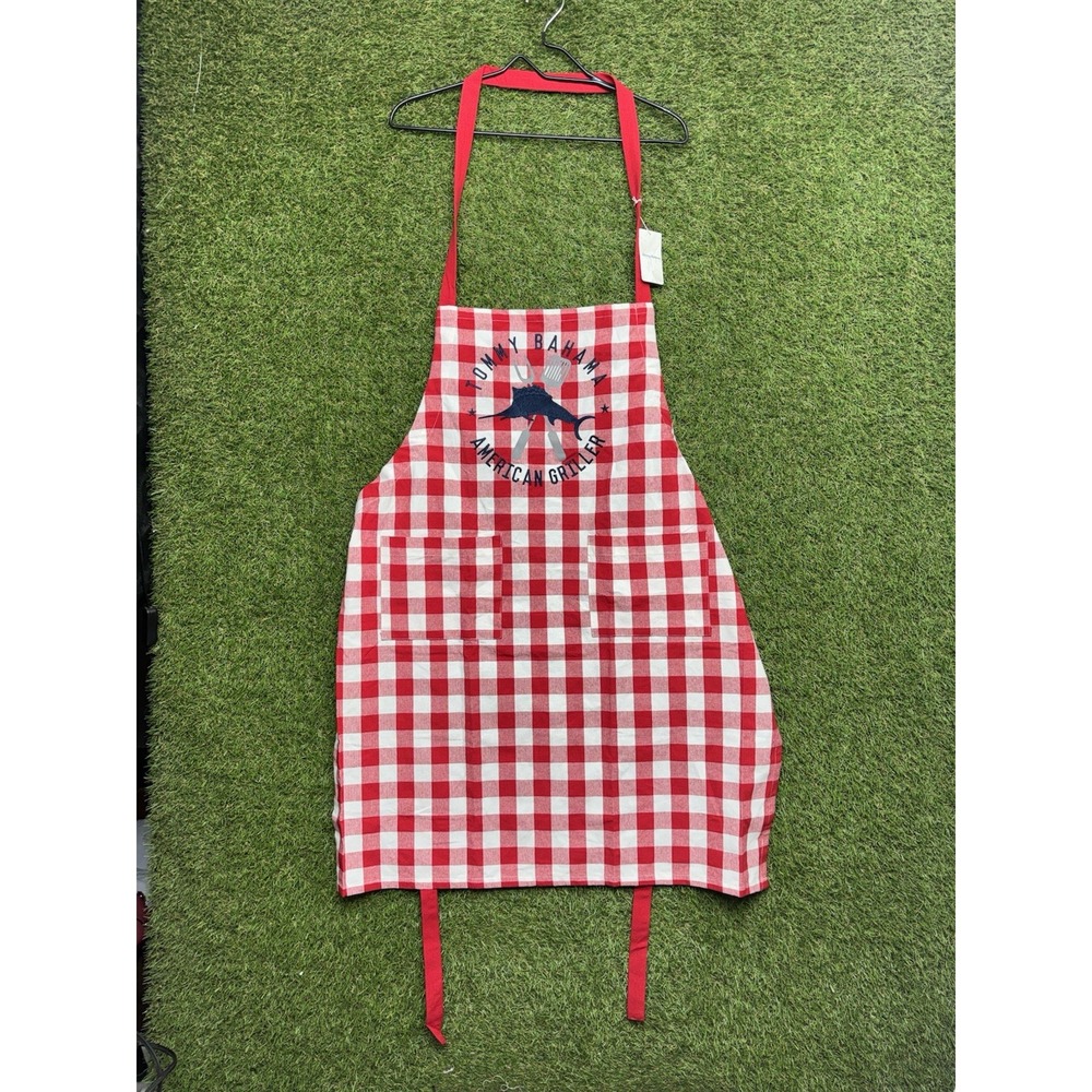Tommy Bahama Red & White Plaid Griller Apron With Marlin Gingham NWT